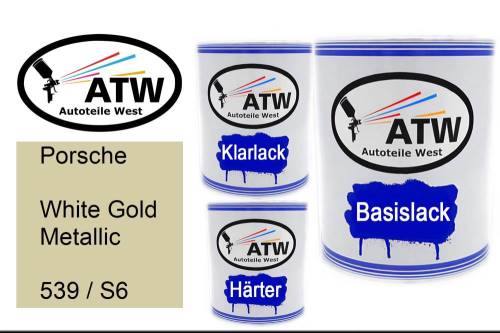 Porsche, White Gold Metallic, 539 / S6: 1L Lackdose + 1L Klarlack + 500ml Härter - Set, von ATW Autoteile West.